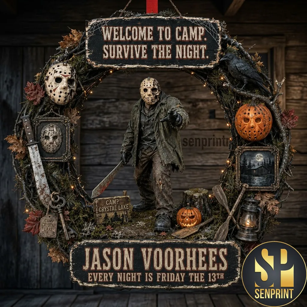Jason Voorhees Friday The 13th Camp Crystal Lake Halloween Decorative Wreath
