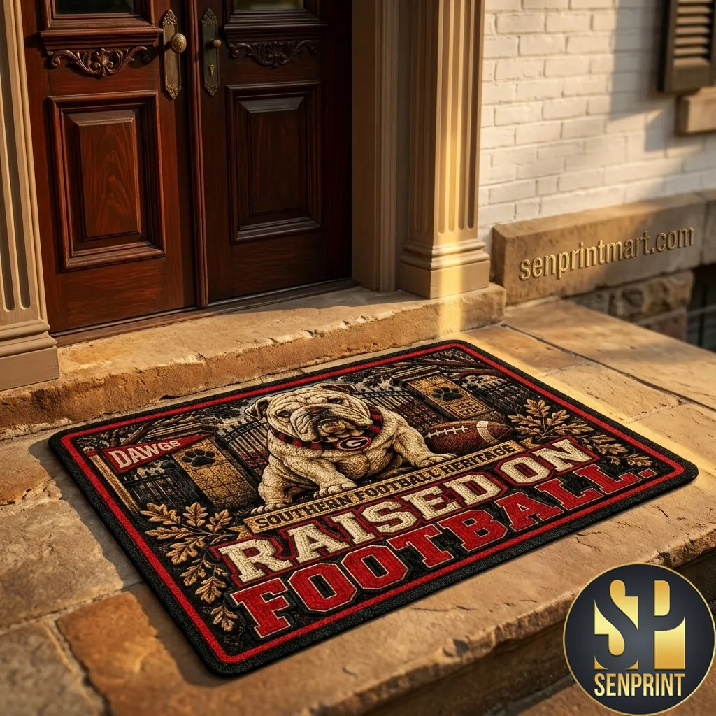 Georgia Bulldogs Raised On Football Southern Heritage Area Rug