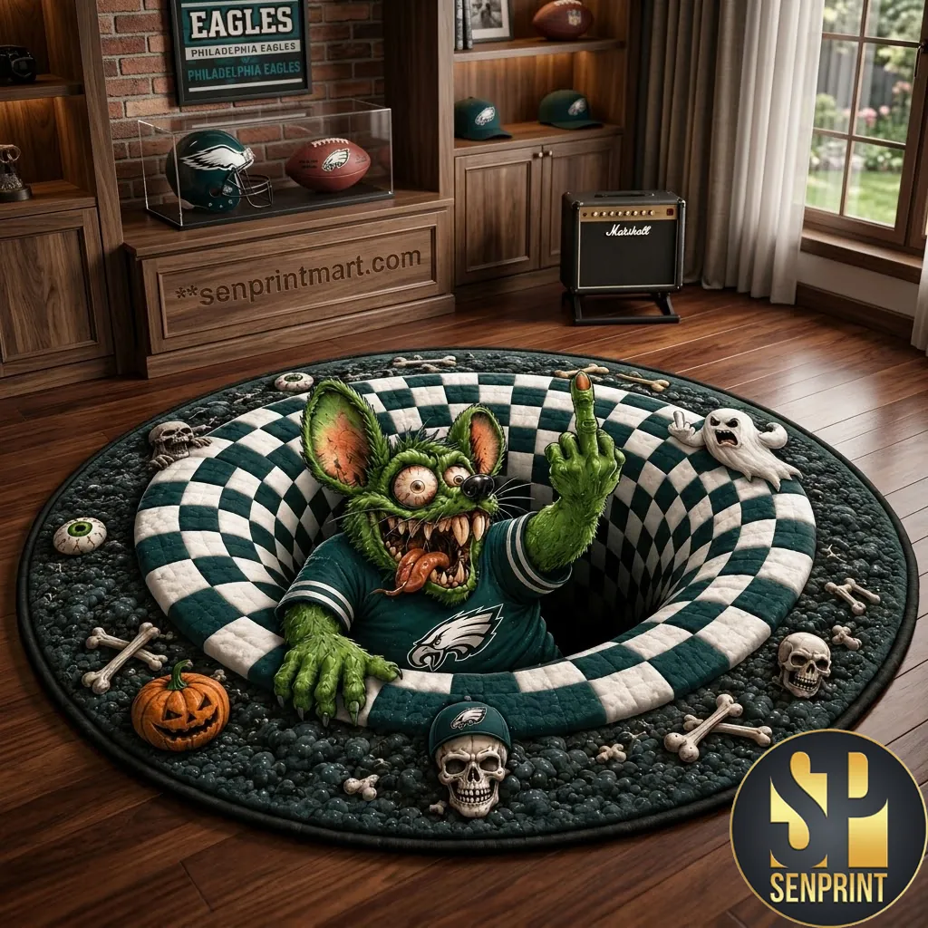 Philadelphia Eagles Halloween 3D Illusion Monster Round Rug