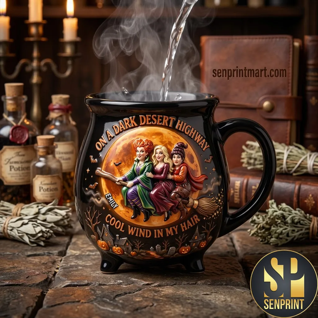 Personalized Macabre Spell Sisters Halloween Cauldron Mug