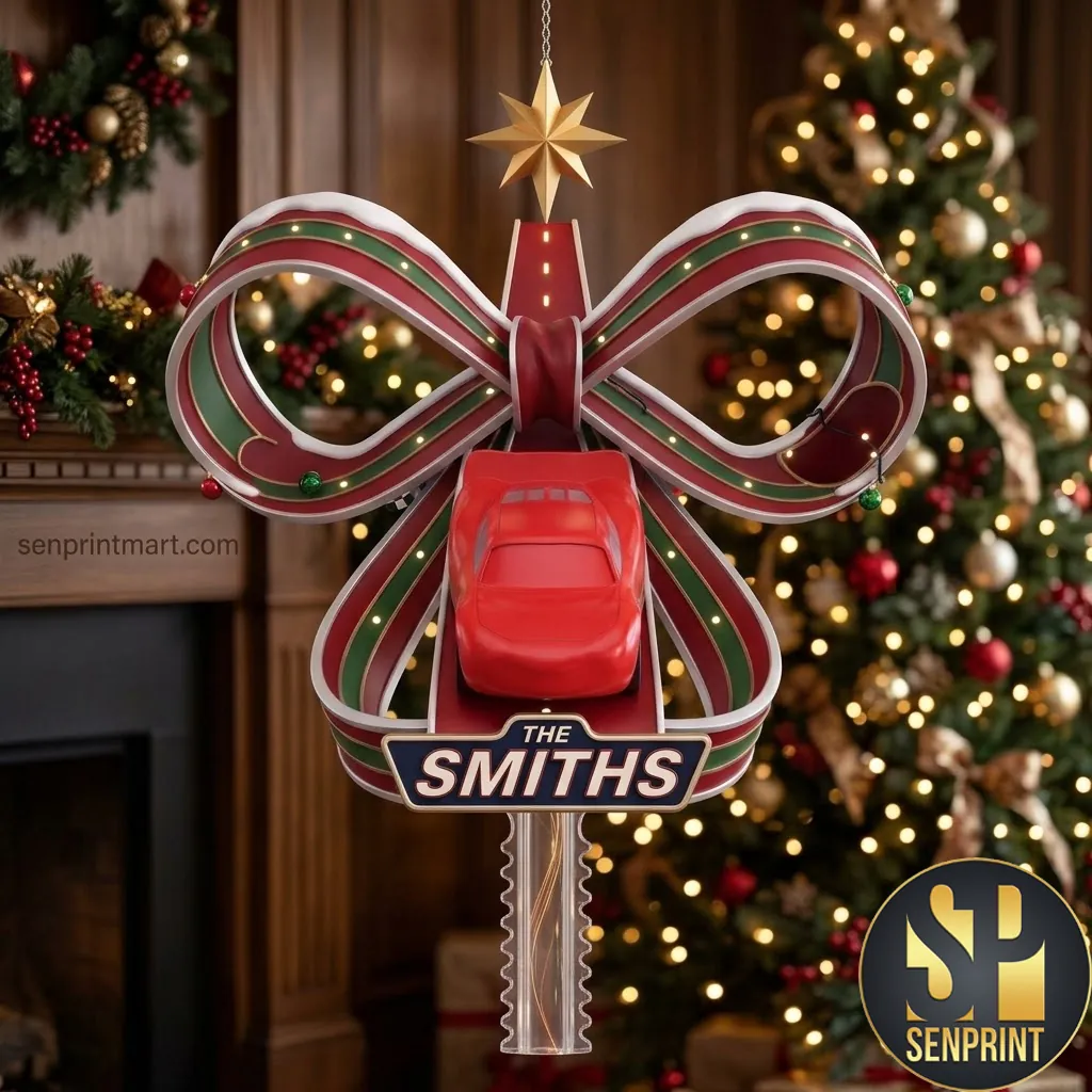 Personalized The Smiths Red Car Ribbon Christmas Tree Topper