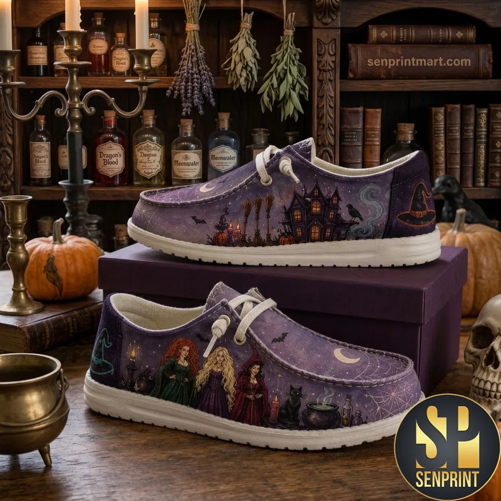 Halloween Witch Theme Haunted House Graphic Dude Shoes