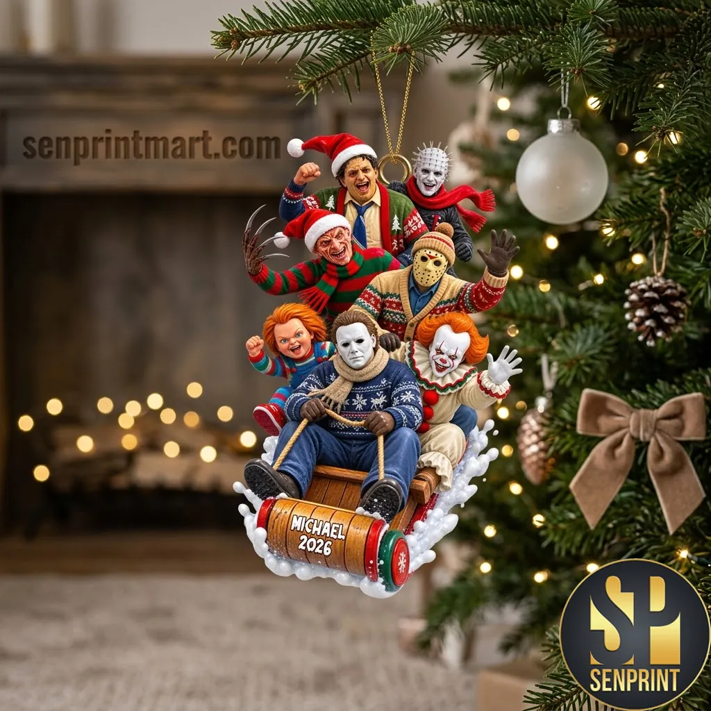 Horror Movie Characters Christmas Sled Personalized Ornament