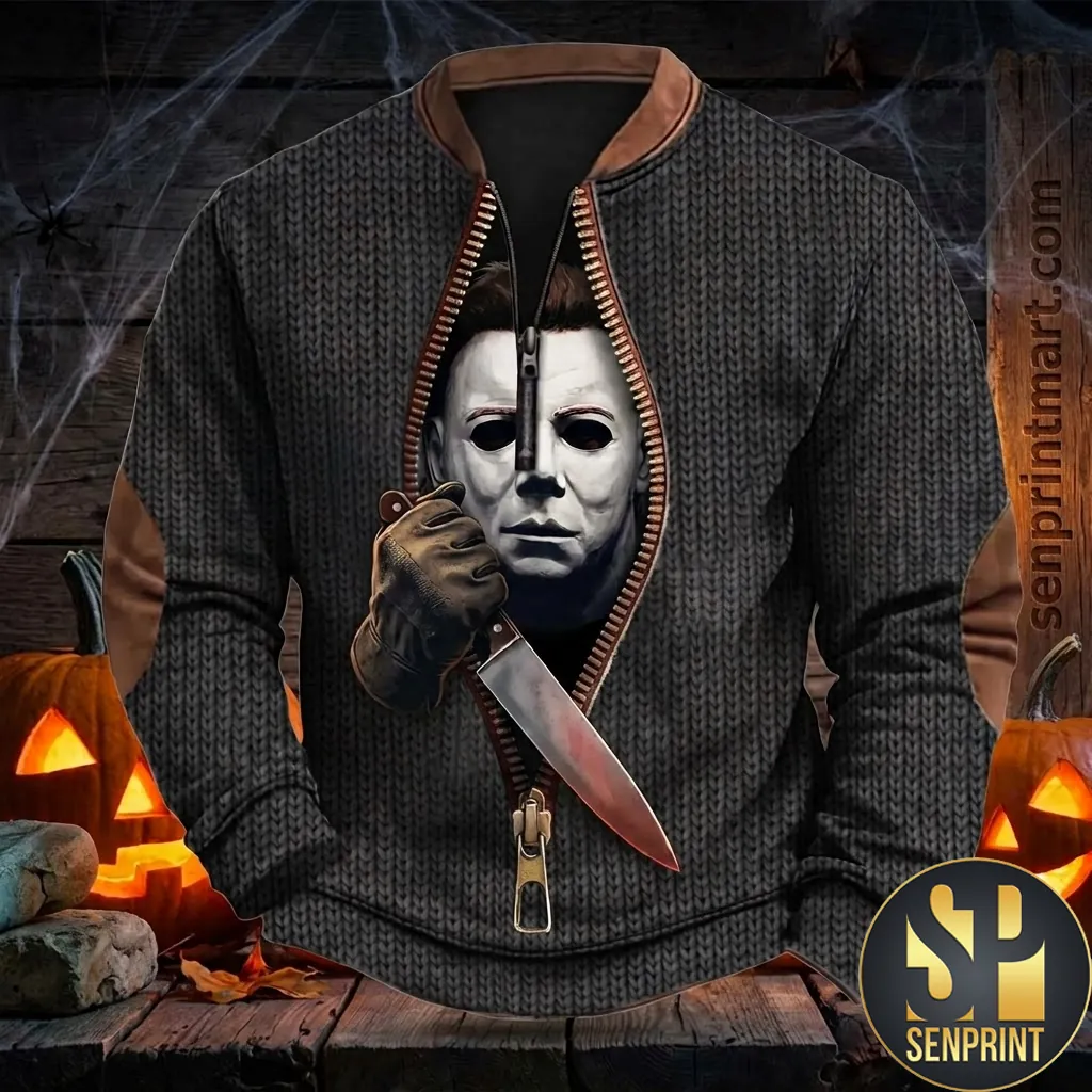 Michael Myers Halloween 3D Graphic Knit Half-Zip Sweater