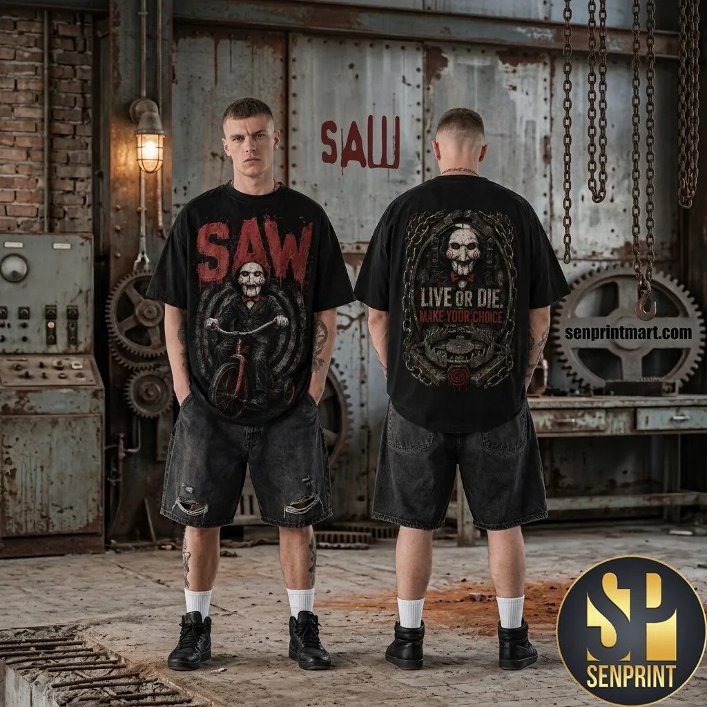 Saw Horror Movie Billy The Puppet Live Or Die Graphic T-Shirt