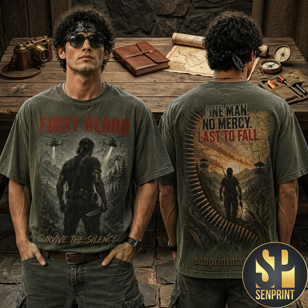 First Blood One Man No Mercy Graphic Vintage Style T-Shirt