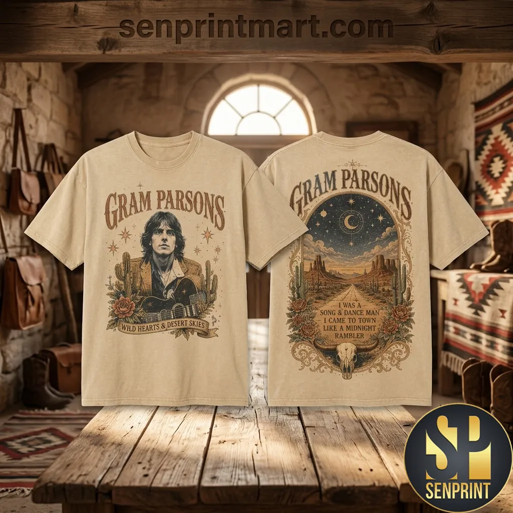 Gram Parsons Cosmic Country Vintage Style Graphic T-Shirt
