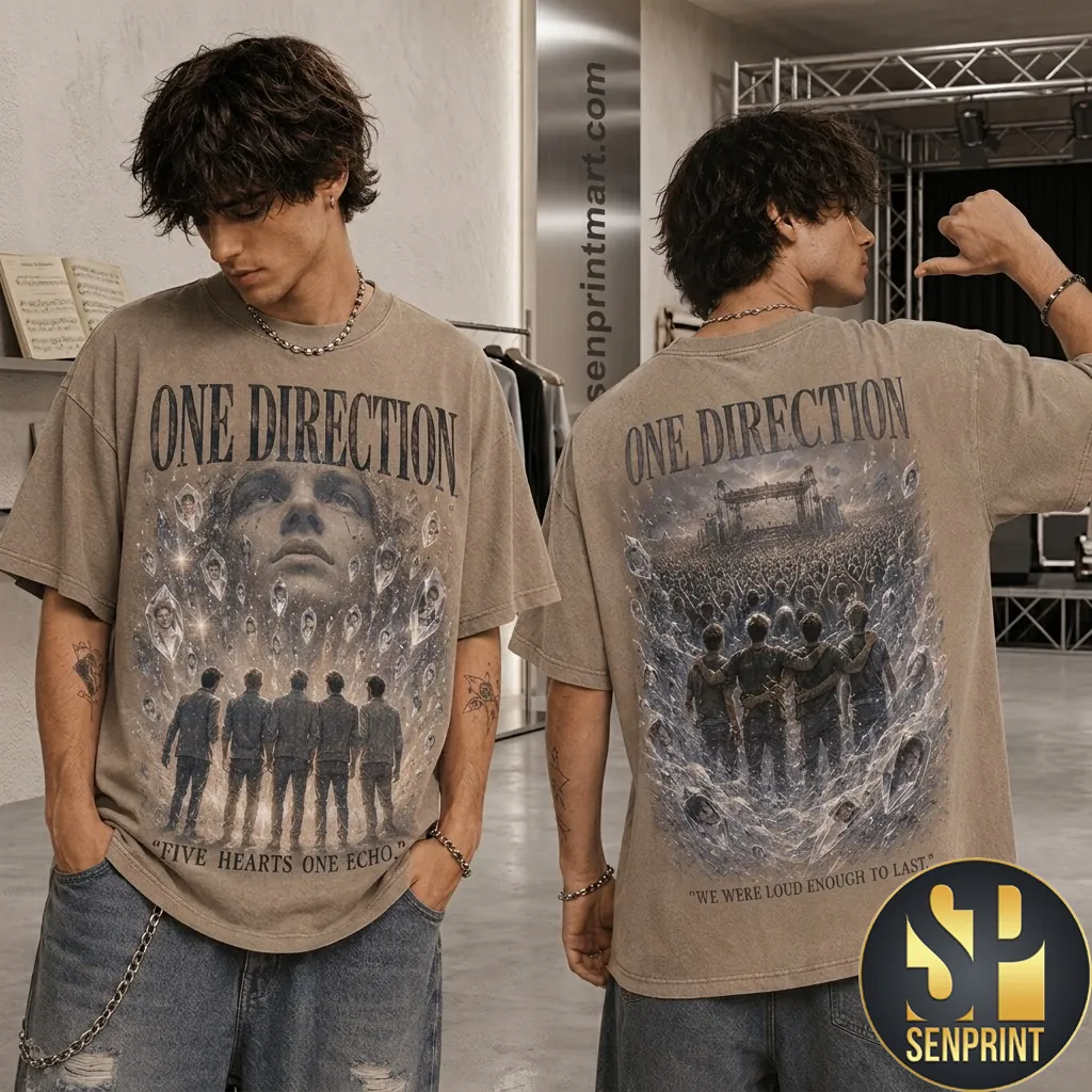 One Direction Five Hearts One Echo Vintage Style Graphic T-Shirt