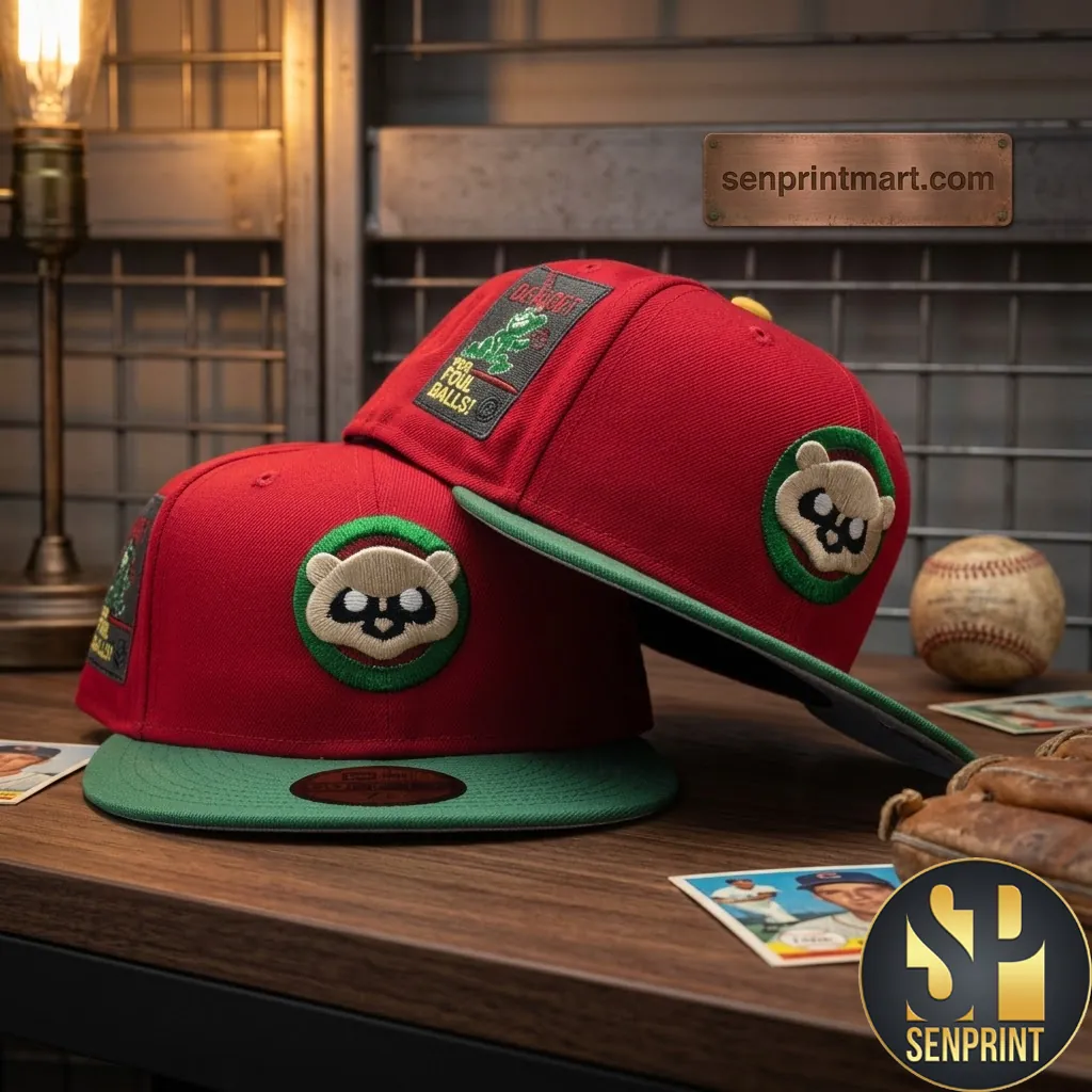 Chicago Cubs Be Alert Foul Balls Side Patch Red Kelly Green Fitted Hat
