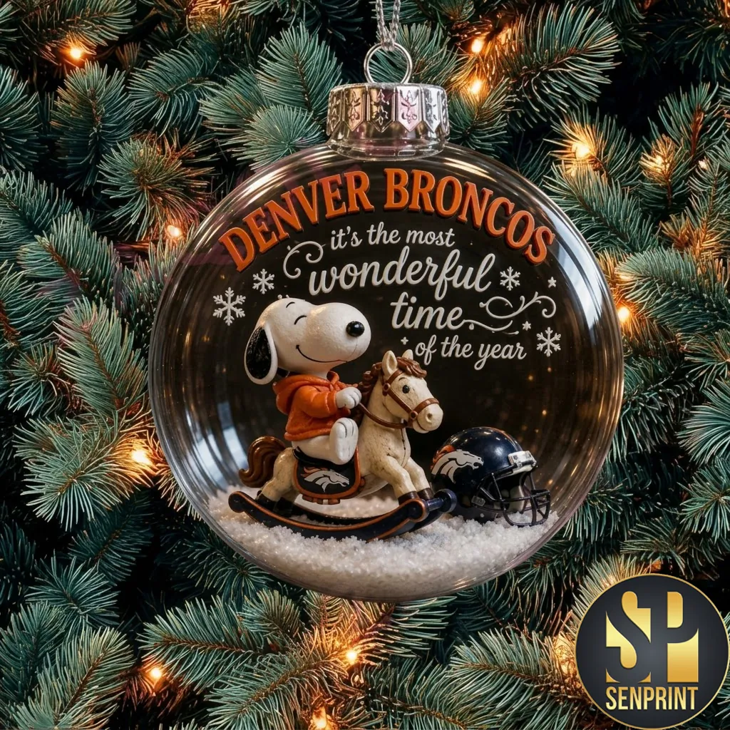 Denver Broncos Snoopy Most Wonderful Time Christmas Ornament