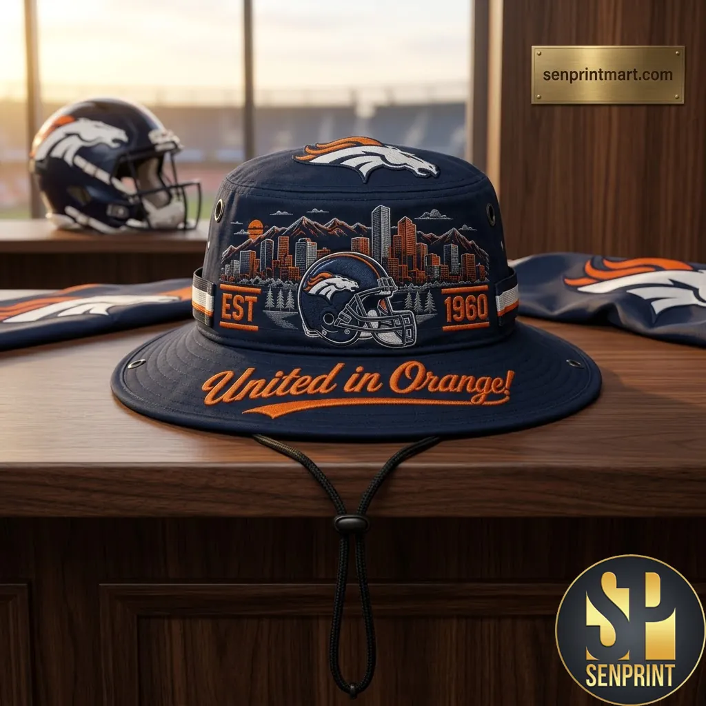 Denver Broncos United In Orange Est 1960 Skyline Bucket Hat