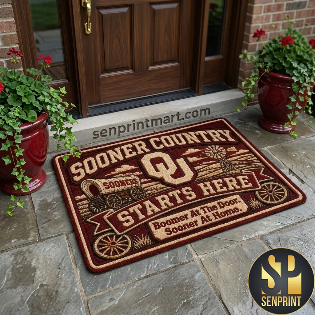 Oklahoma Sooners Sooner Country Starts Here Fan Decorative Door Mat