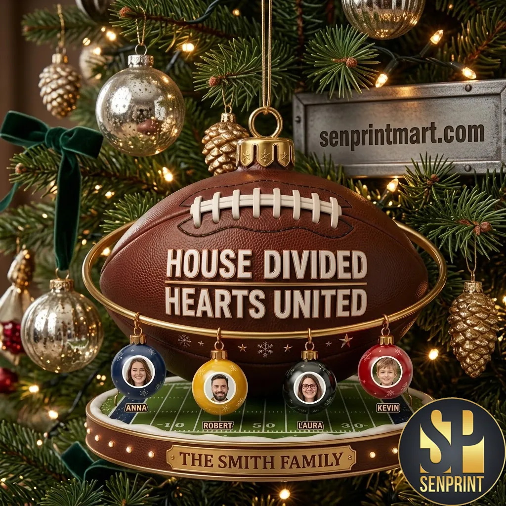 Personalized House Divided Hearts United Football Christmas Tree Ornament