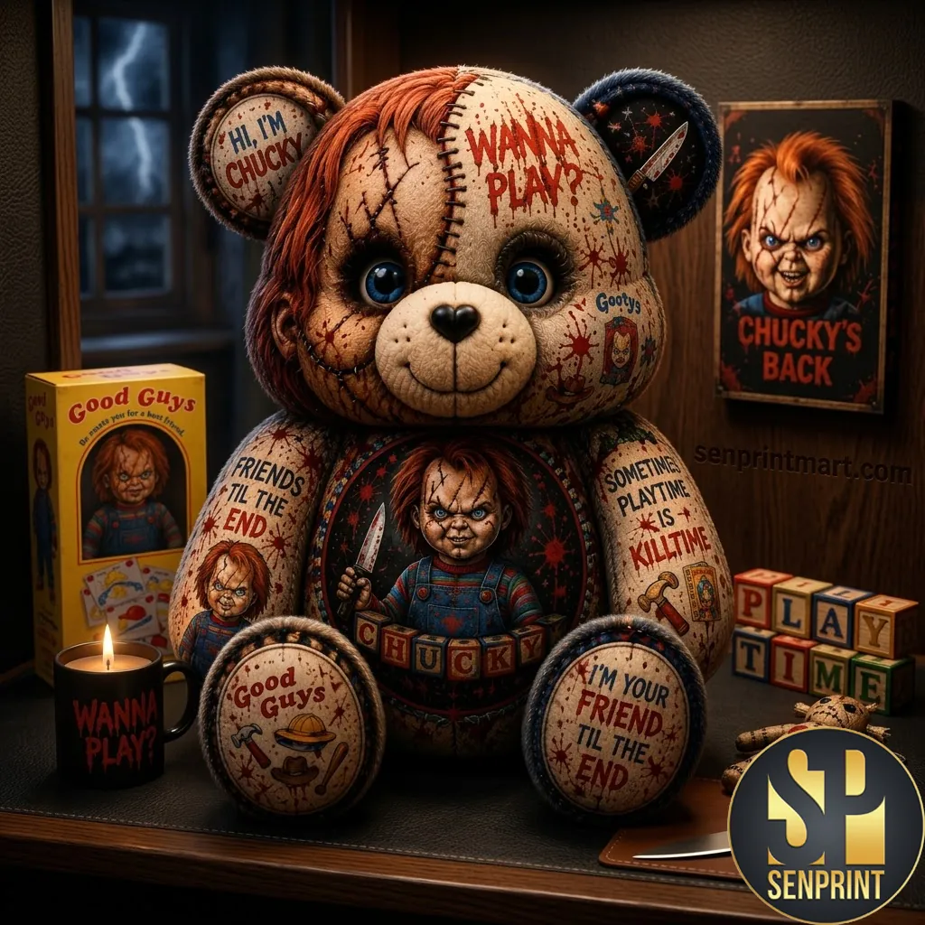 Chucky Wanna Play Horror Movie Bear Custom Shaped Pillow