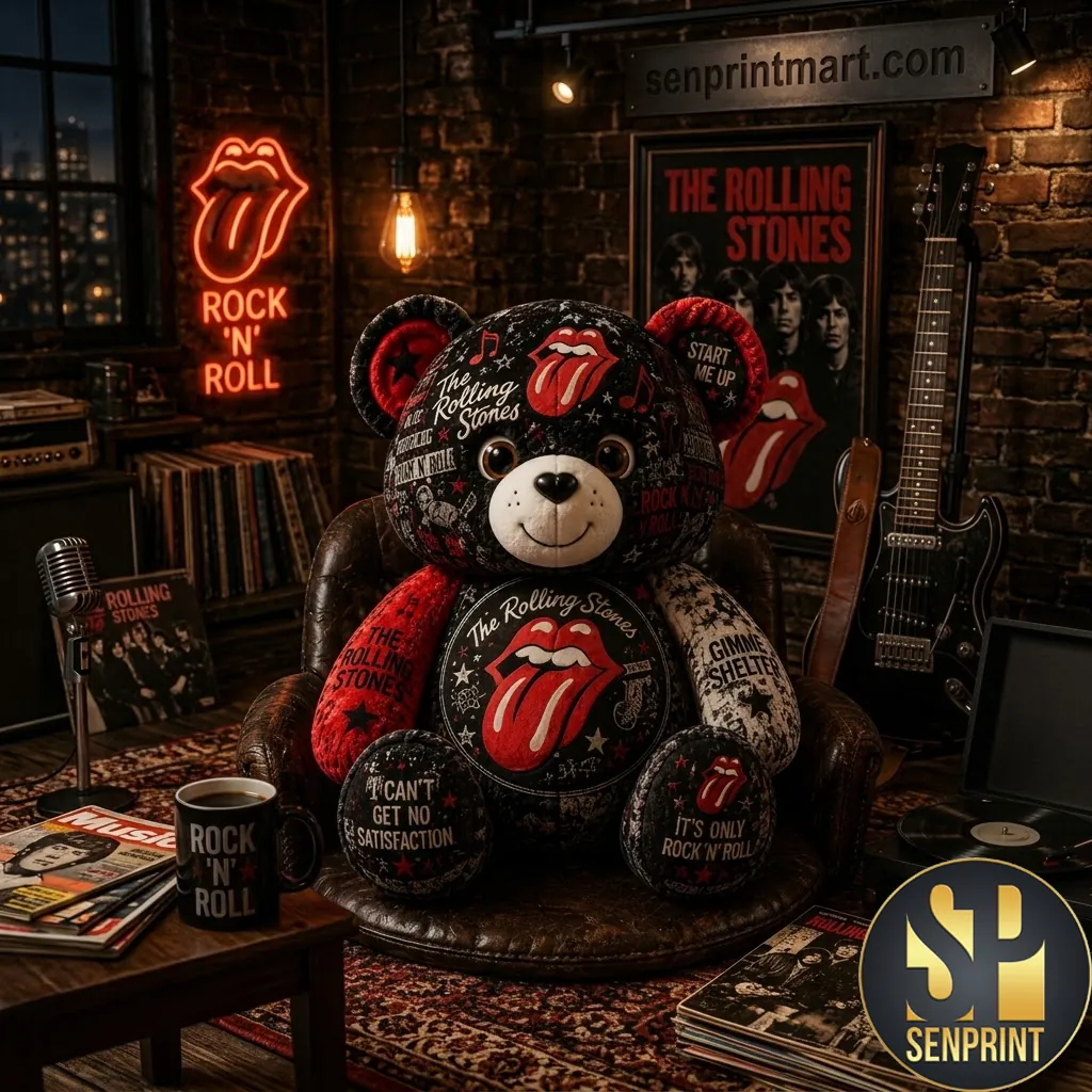 The Rolling Stones Iconic Tongue Logo Music Fan Collectible Plush Bear