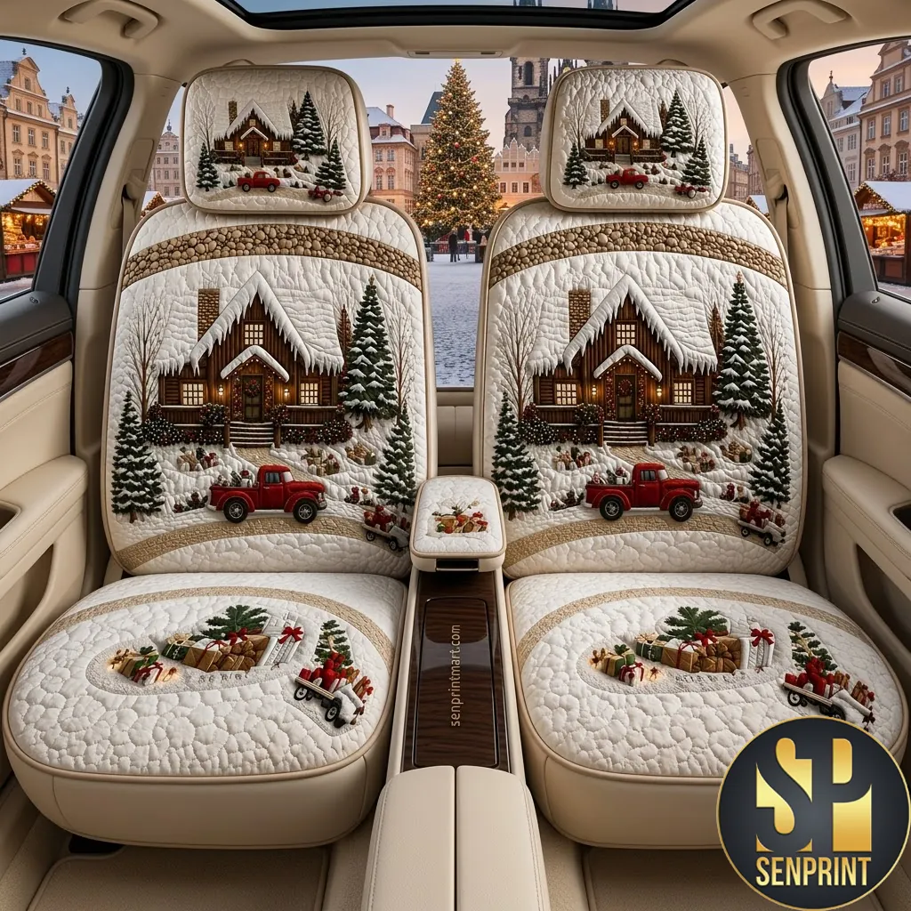 Christmas Cabin and Red Truck Holiday Car Seat Covers