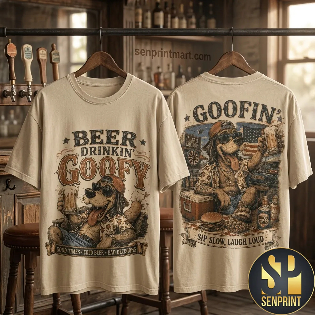 Beer Drinkin Goofy Graphic Vintage Style Casual T-Shirt
