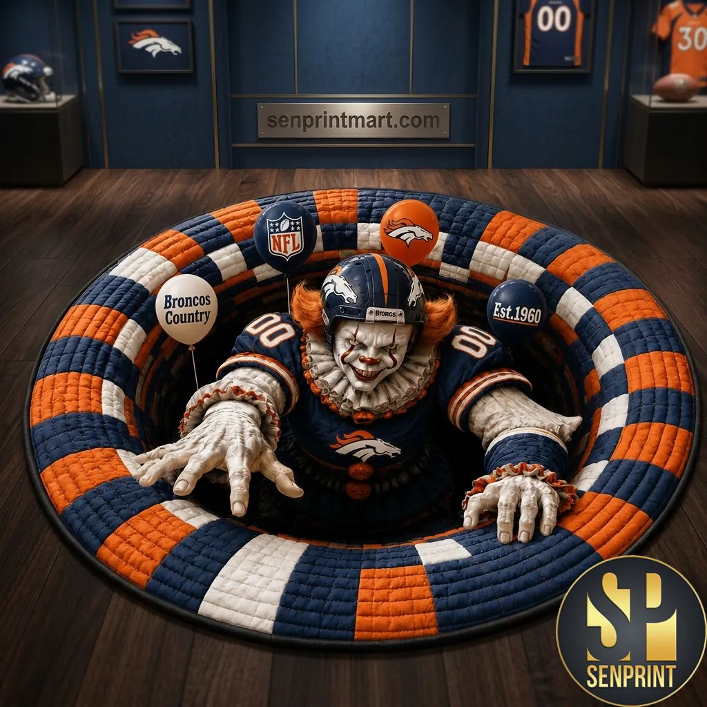 Denver Broncos Halloween Pennywise Quilted Round Rug