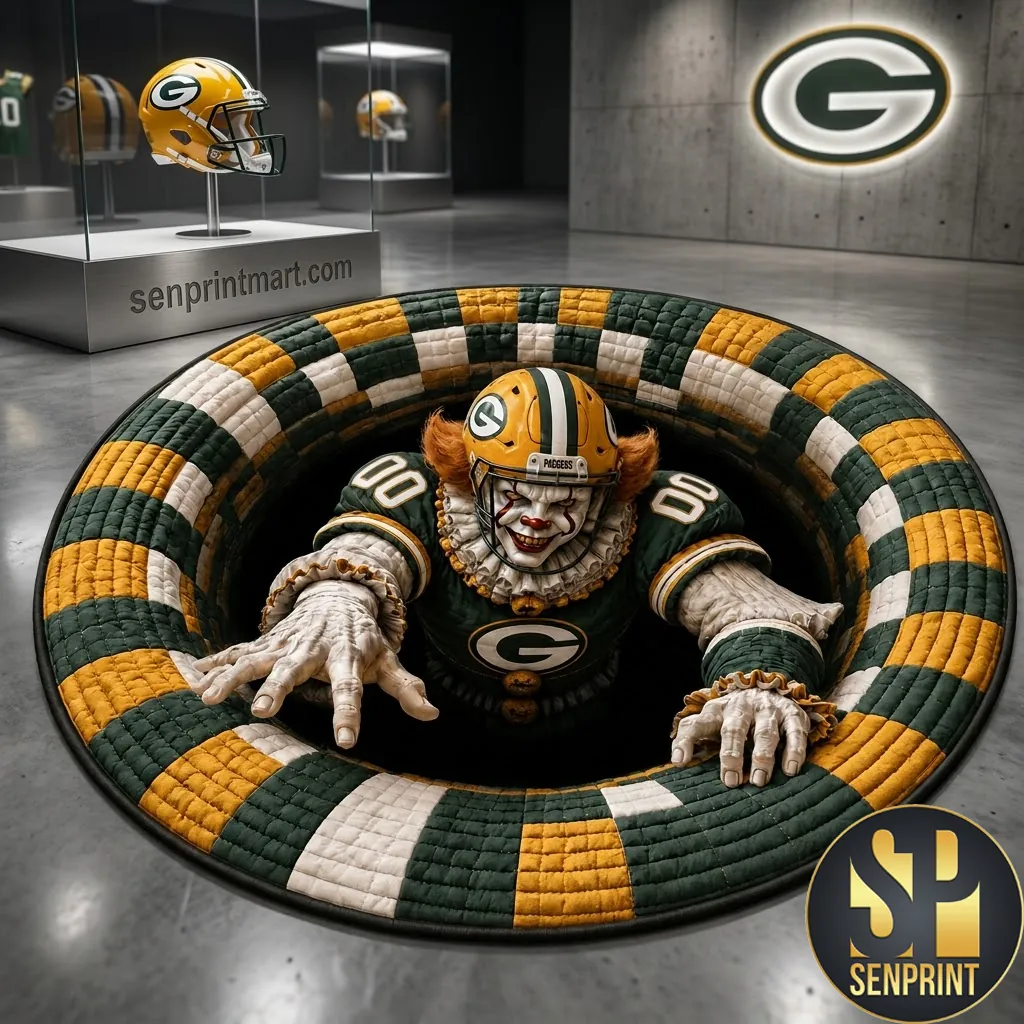 Green Bay Packers Halloween Pennywise Quilted Round Rug