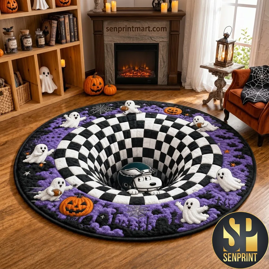 Philadelphia Eagles Halloween Snoopy 3D Illusion Round Rug