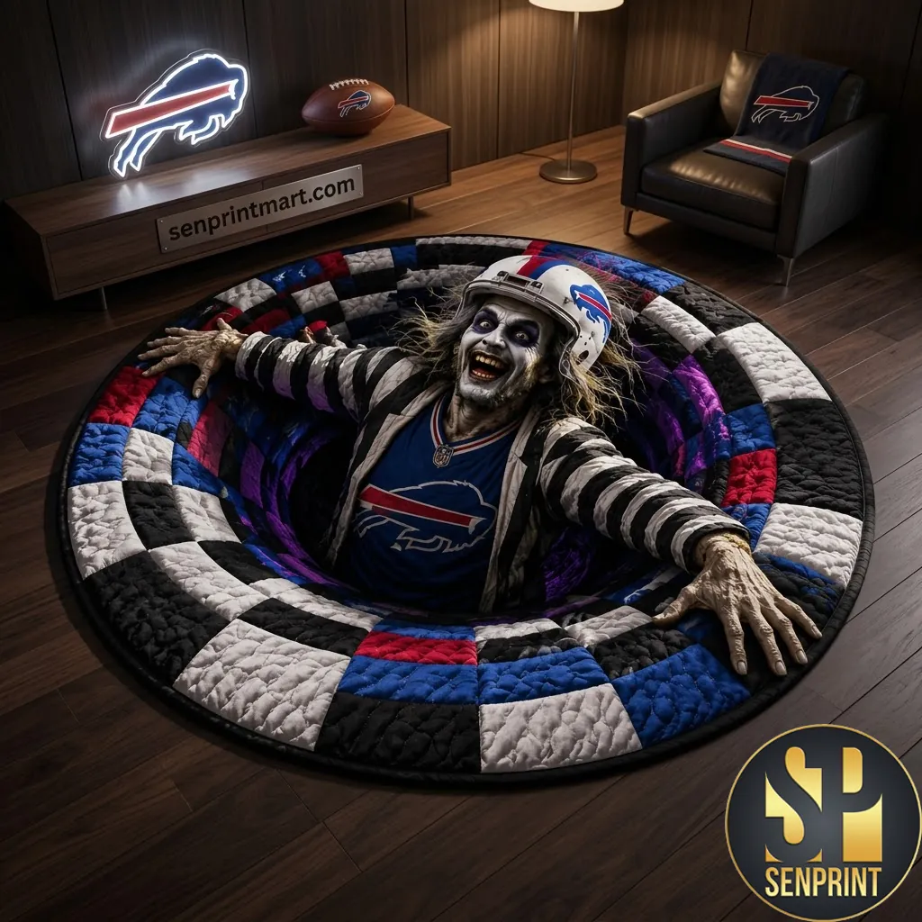 Buffalo Bills Halloween 3D Illusion Quilted Round Rug