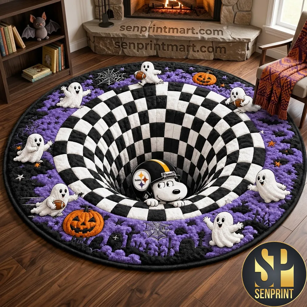 Pittsburgh Steelers Halloween Snoopy 3D Illusion Round Rug