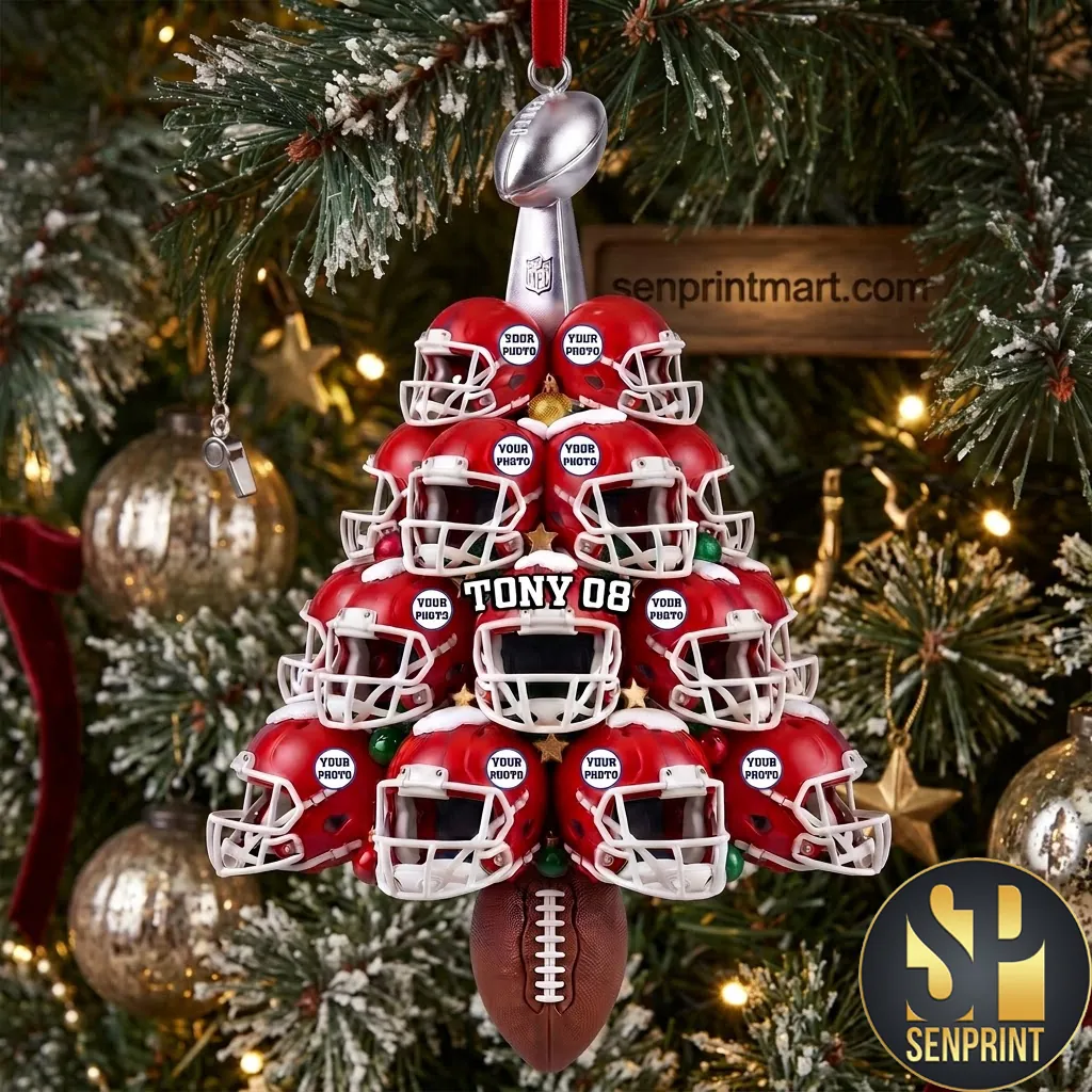 Personalized Football Helmet Christmas Tree Custom Photo Ornament