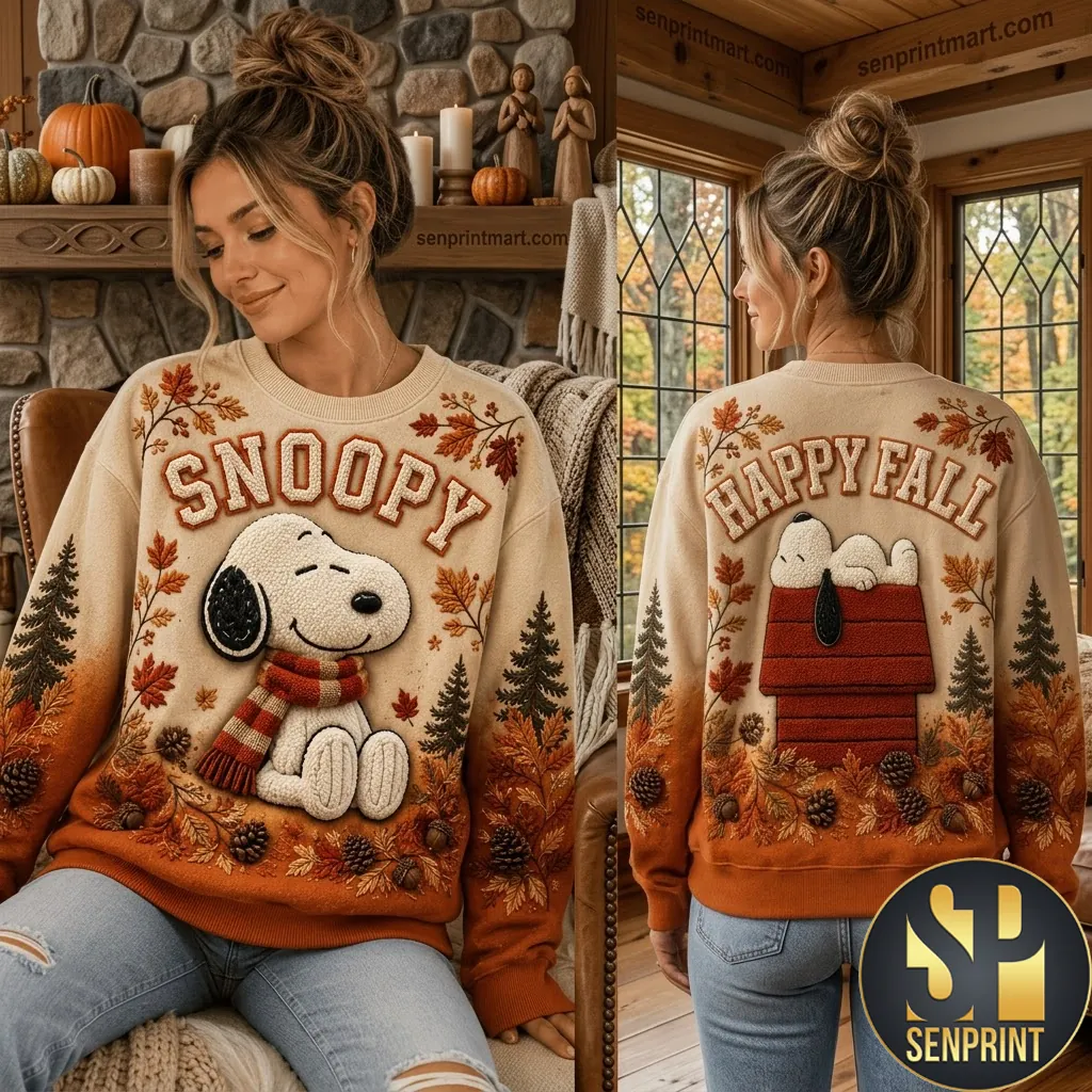 Snoopy Happy Fall Autumn Leaves Premium Graphic Sweater