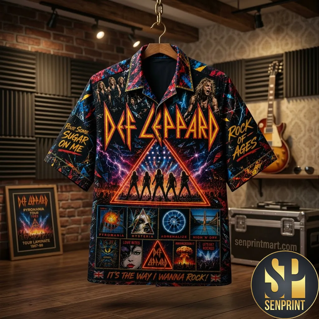 Def Leppard Rock Band Vintage Graphic Print Hawaiian Shirt