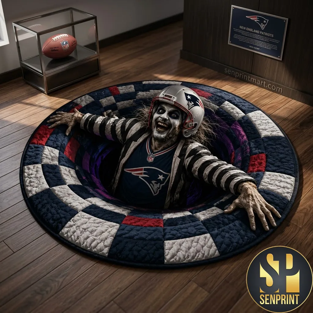 New England Patriots Halloween 3D Illusion Quilted Round Rug