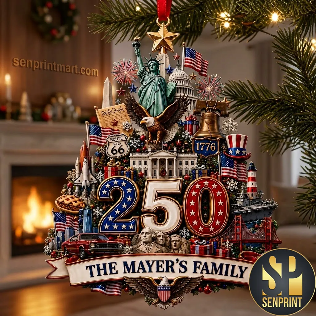 Personalized American 250th Anniversary Patriotic Christmas Ornament