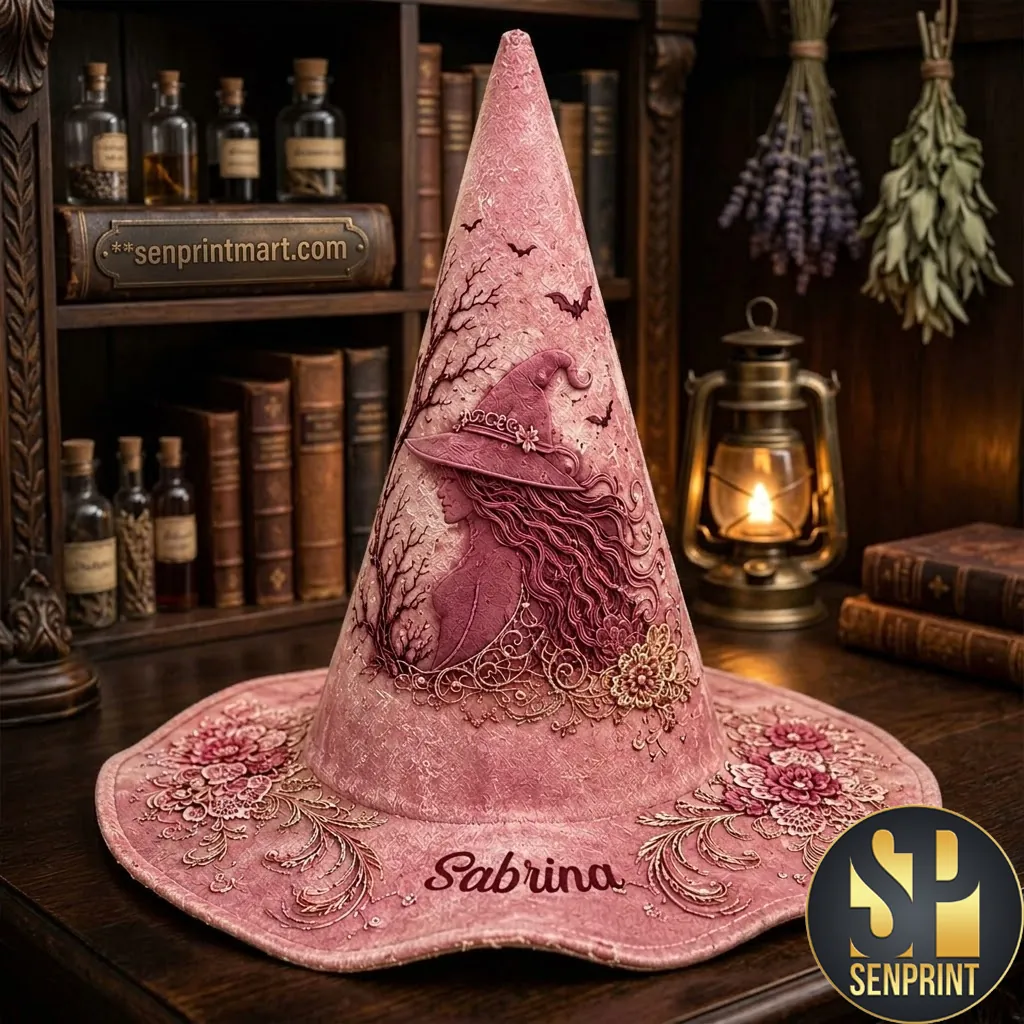 Personalized Pink Floral Witch Hat Halloween Costume Accessory