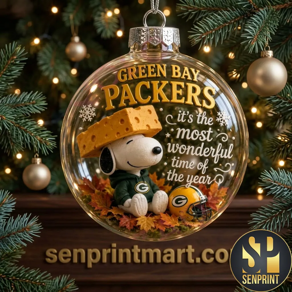 Green Bay Packers Snoopy Cheesehead Christmas Ornament