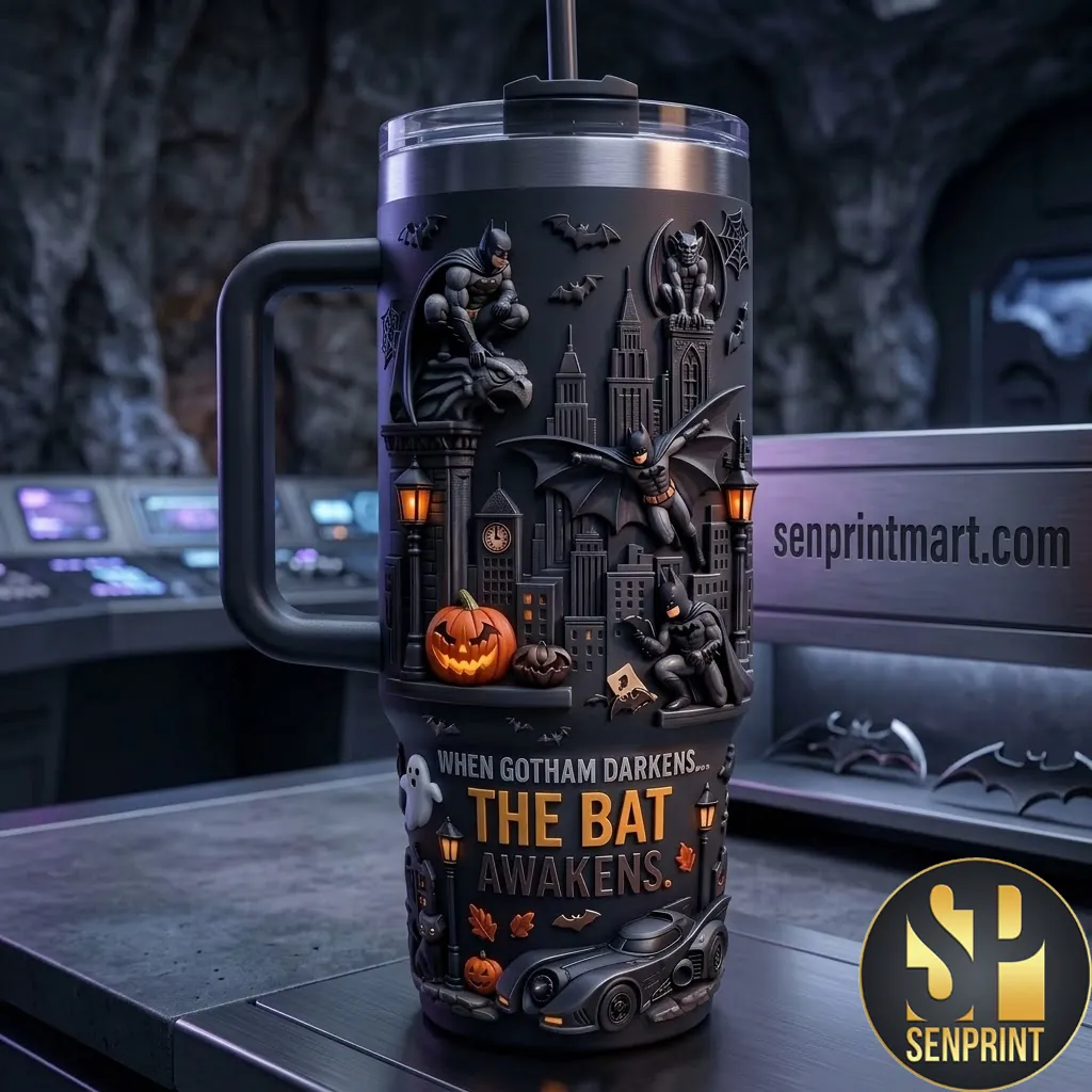 Dark Knight Halloween Gotham City 3D Insulated Tumbler