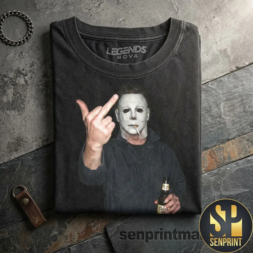 Michael Myers Middle Finger Vintage Horror Movie Graphic T-Shirt