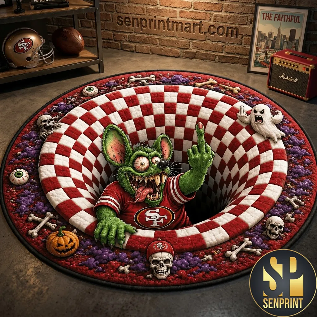 San Francisco 49ers Halloween 3D Illusion Quilted Round Rug