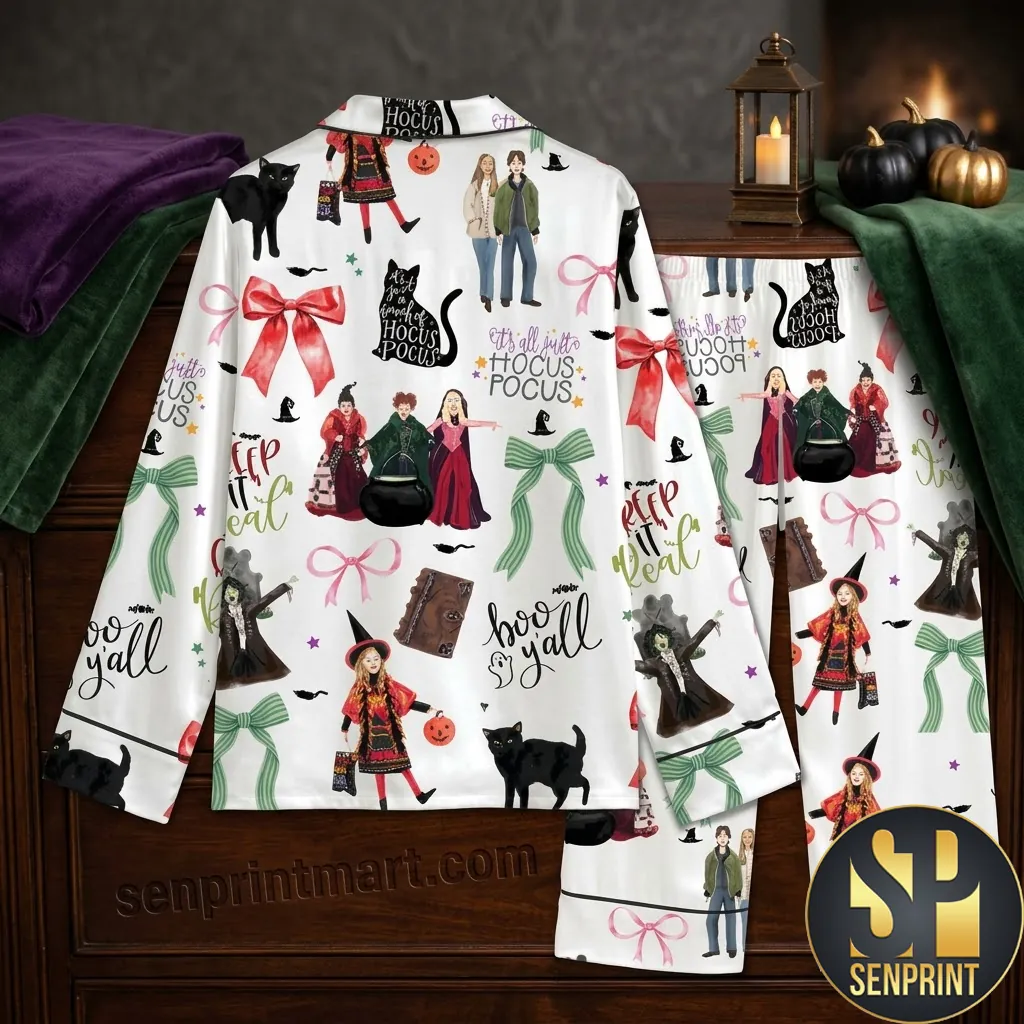 Hocus Pocus Halloween Witch Character Print Pajamas Set