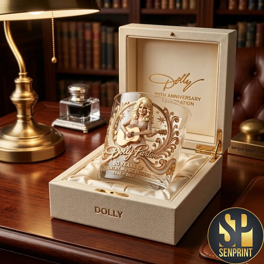 Dolly Parton 80th Anniversary Commemorative Gold Etched Whiskey Glass
