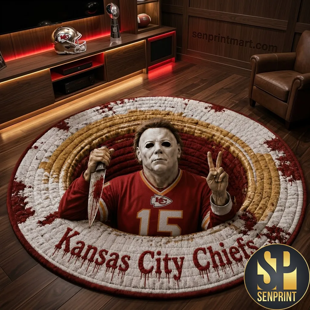 Kansas City Chiefs Michael Myers Halloween 3D Quilted Round Rug