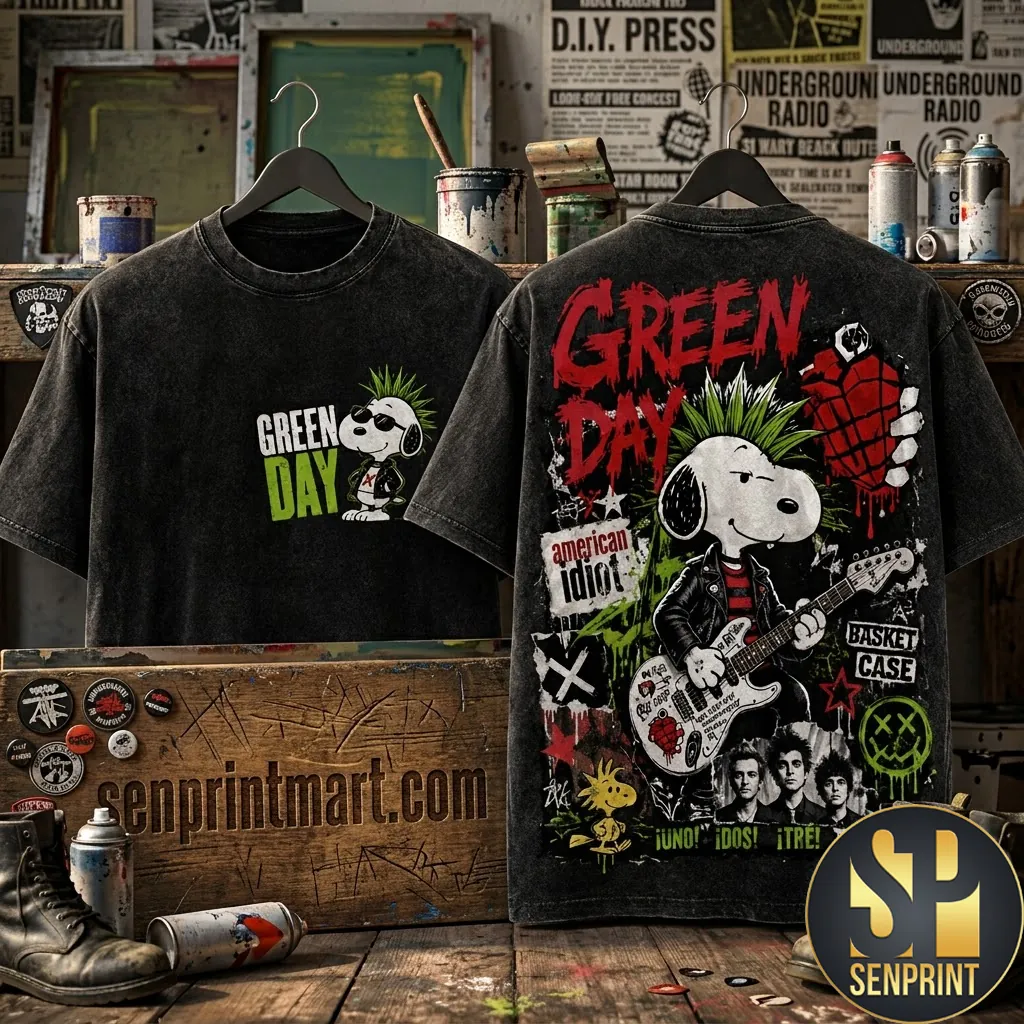 Green Day x Snoopy American Idiot Graphic Vintage Wash T-Shirt