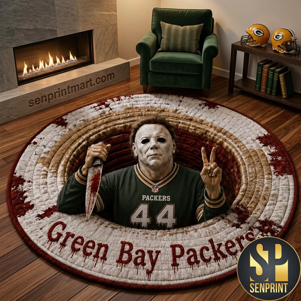 Green Bay Packers Michael Myers Halloween Horror Quilted Round Rug
