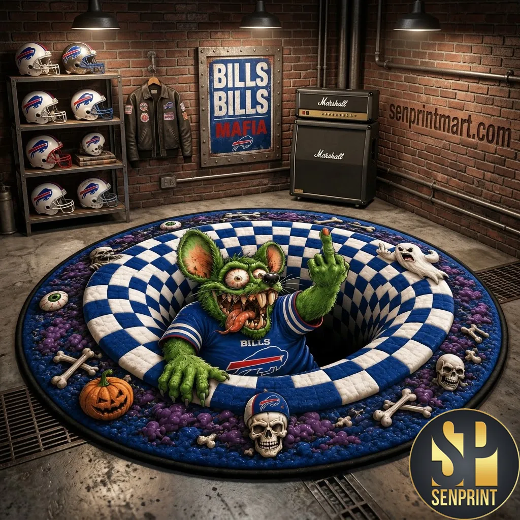 Buffalo Bills Mafia Halloween 3D Illusion Quilted Round Rug