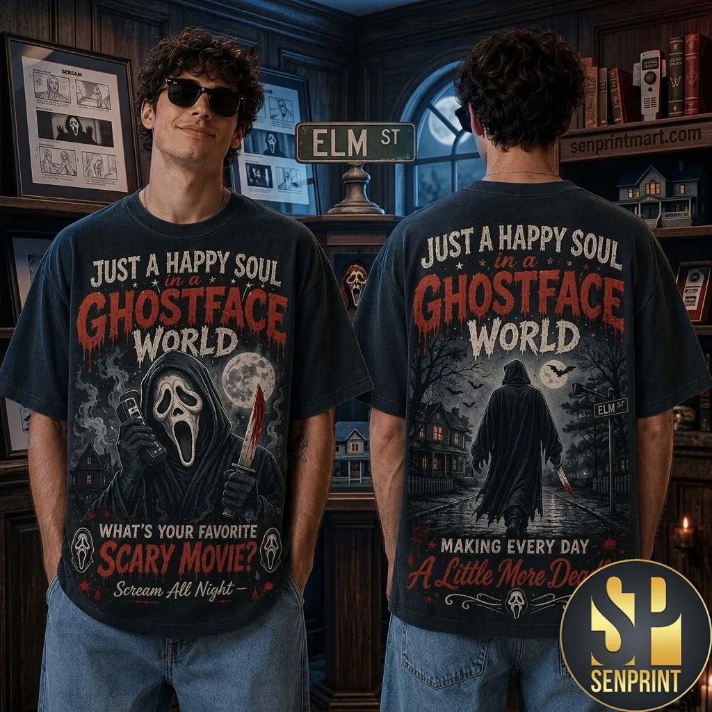 Ghostface Just A Happy Soul Horror Movie Graphic T-Shirt