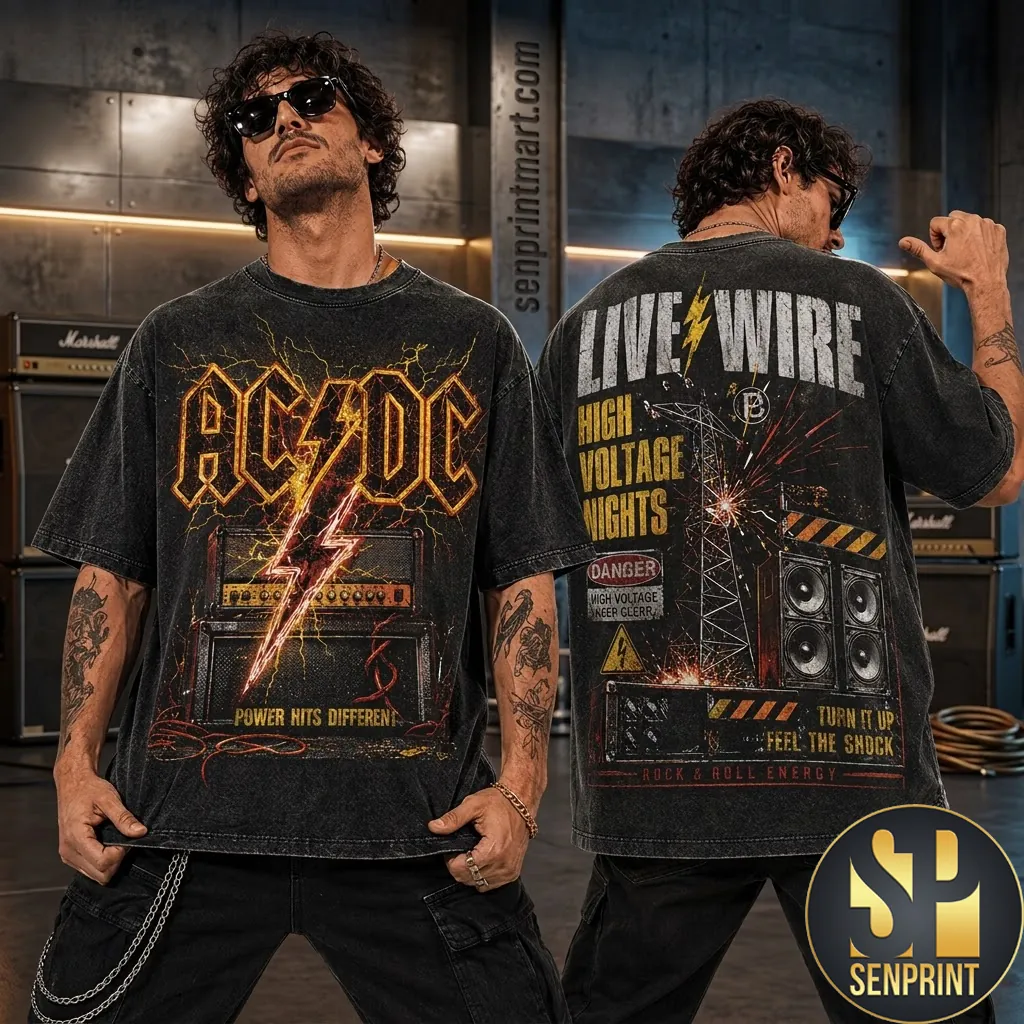 AC/DC Live Wire High Voltage Nights Vintage Graphic T-Shirt