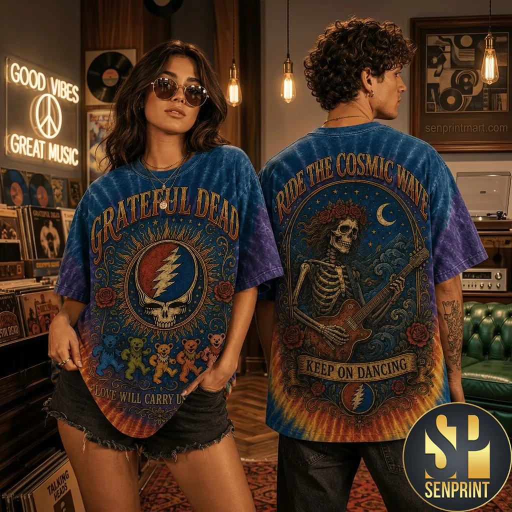 Grateful Dead Ride The Cosmic Wave Dancing Bears Graphic T-Shirt