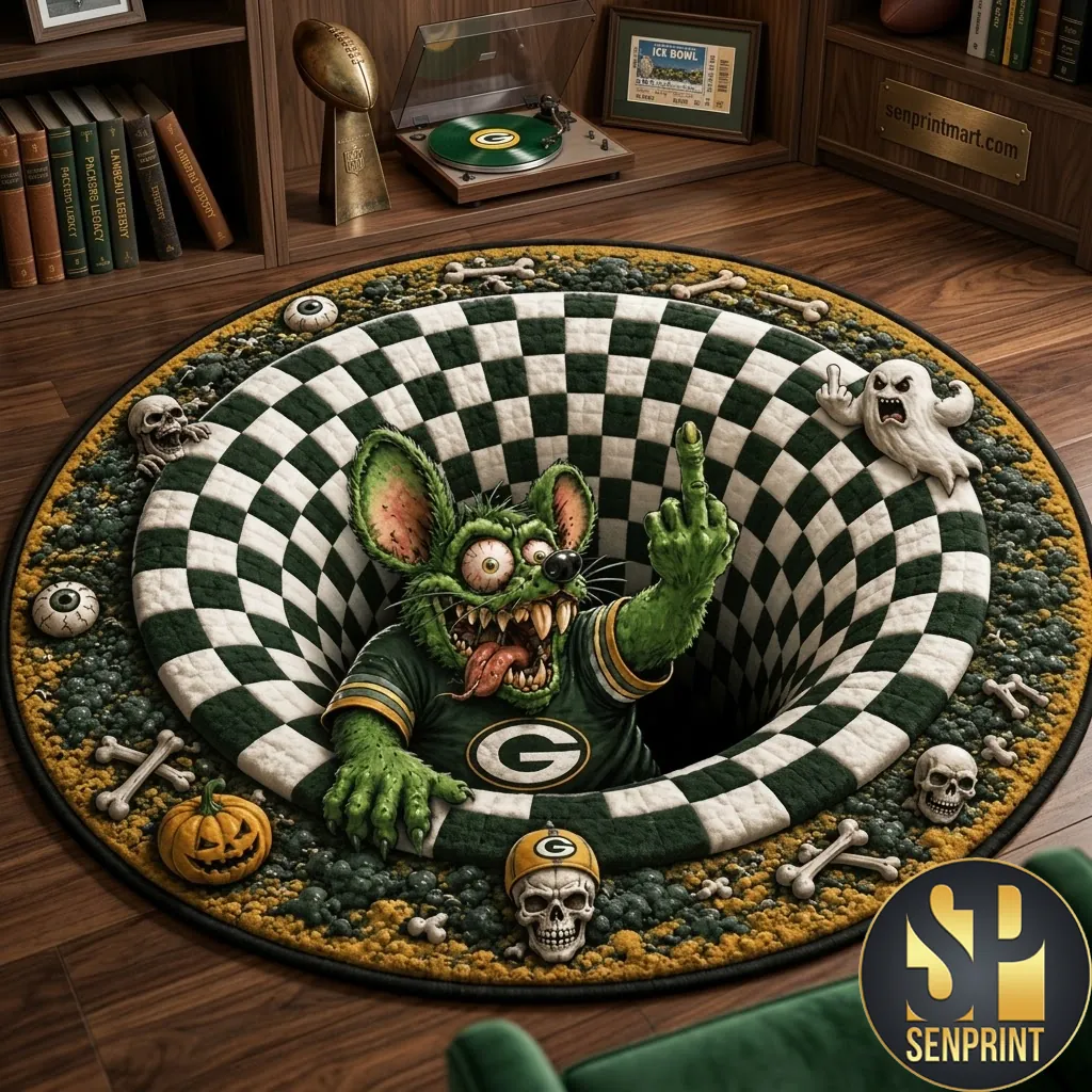 Green Bay Packers Halloween 3D Illusion Round Rug