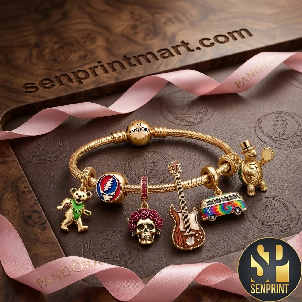 Grateful Dead Pandora Style Gold Plated Charm Bracelet