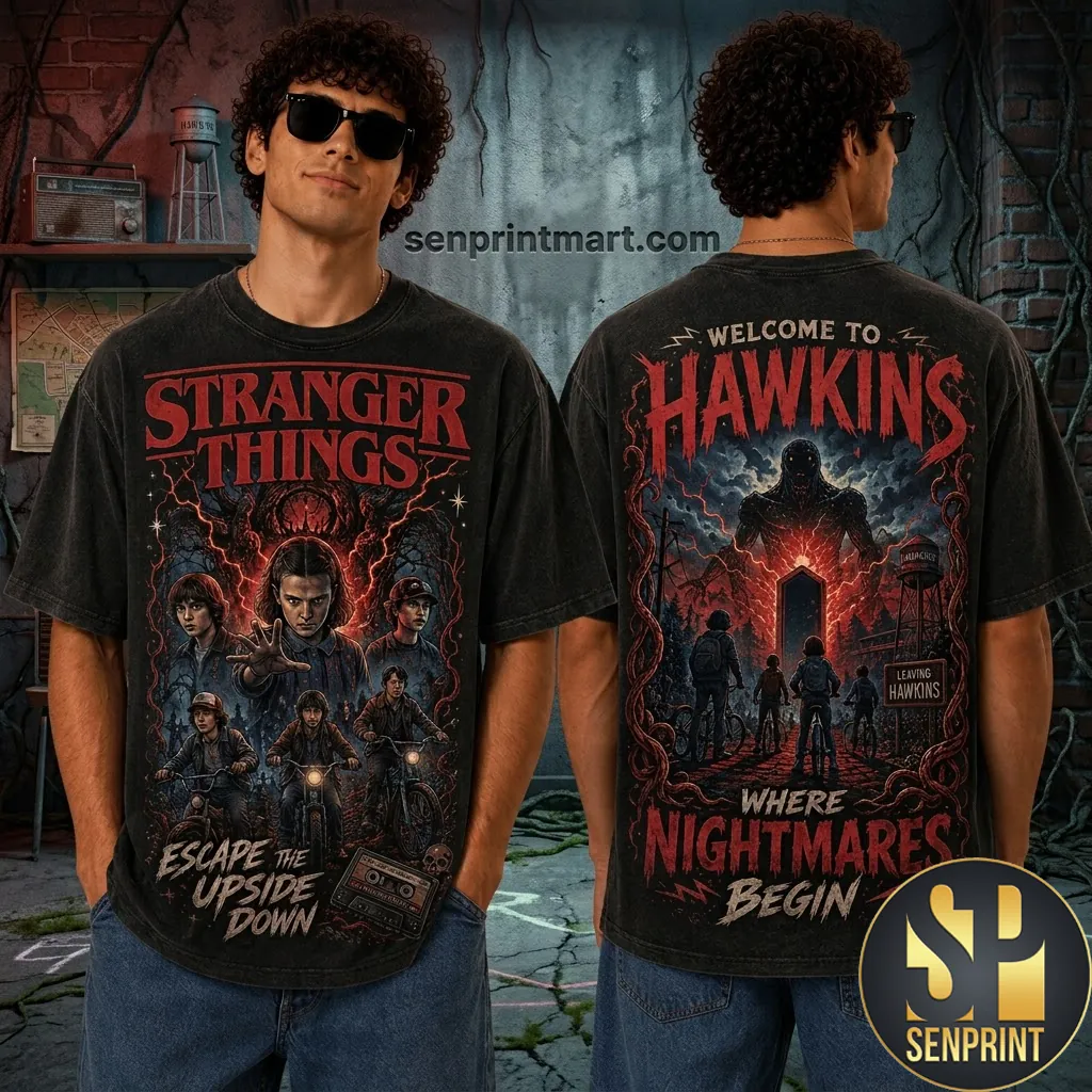 Stranger Things Welcome To Hawkins Graphic Vintage Wash T-Shirt
