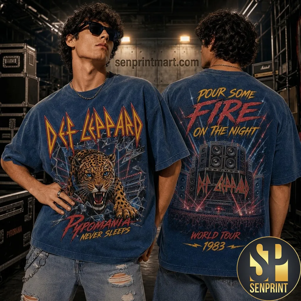 Def Leppard Pyromania Never Sleeps Vintage Style Graphic T-Shirt