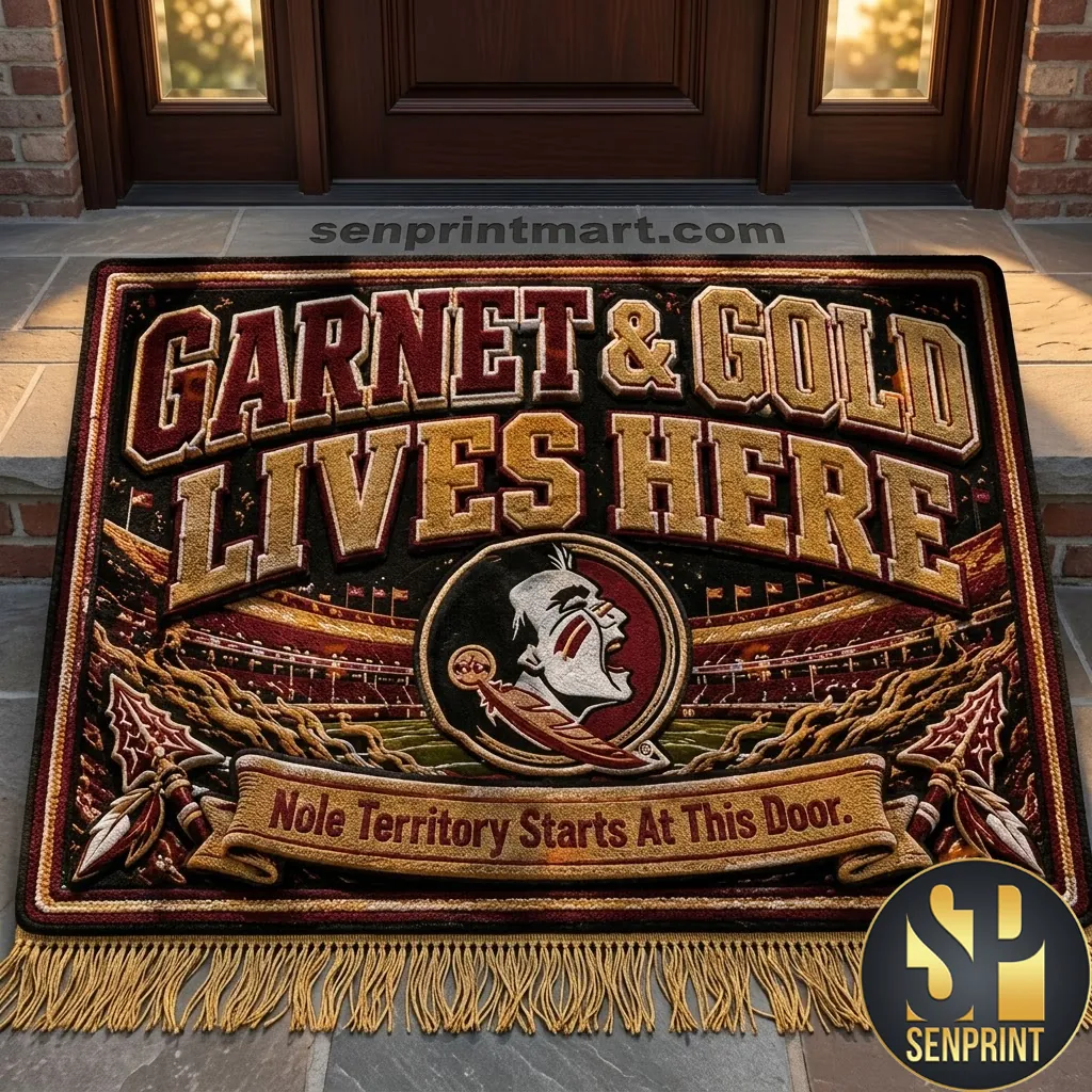 Florida State Seminoles Garnet And Gold Lives Here Welcome Door Mat
